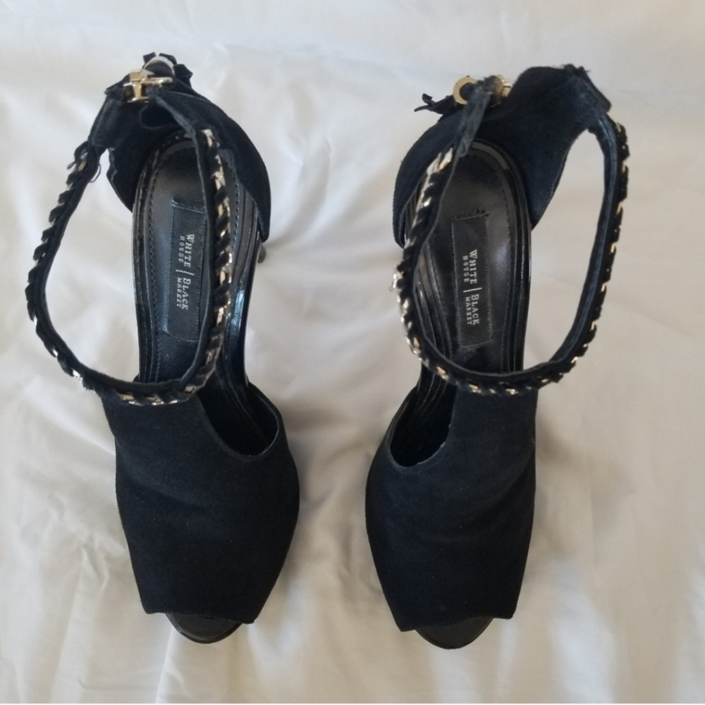WHBM White House Black Market Adonia Black Peep Toe Stiletto Heels Boot 6.5 EUC - Picture 5 of 10